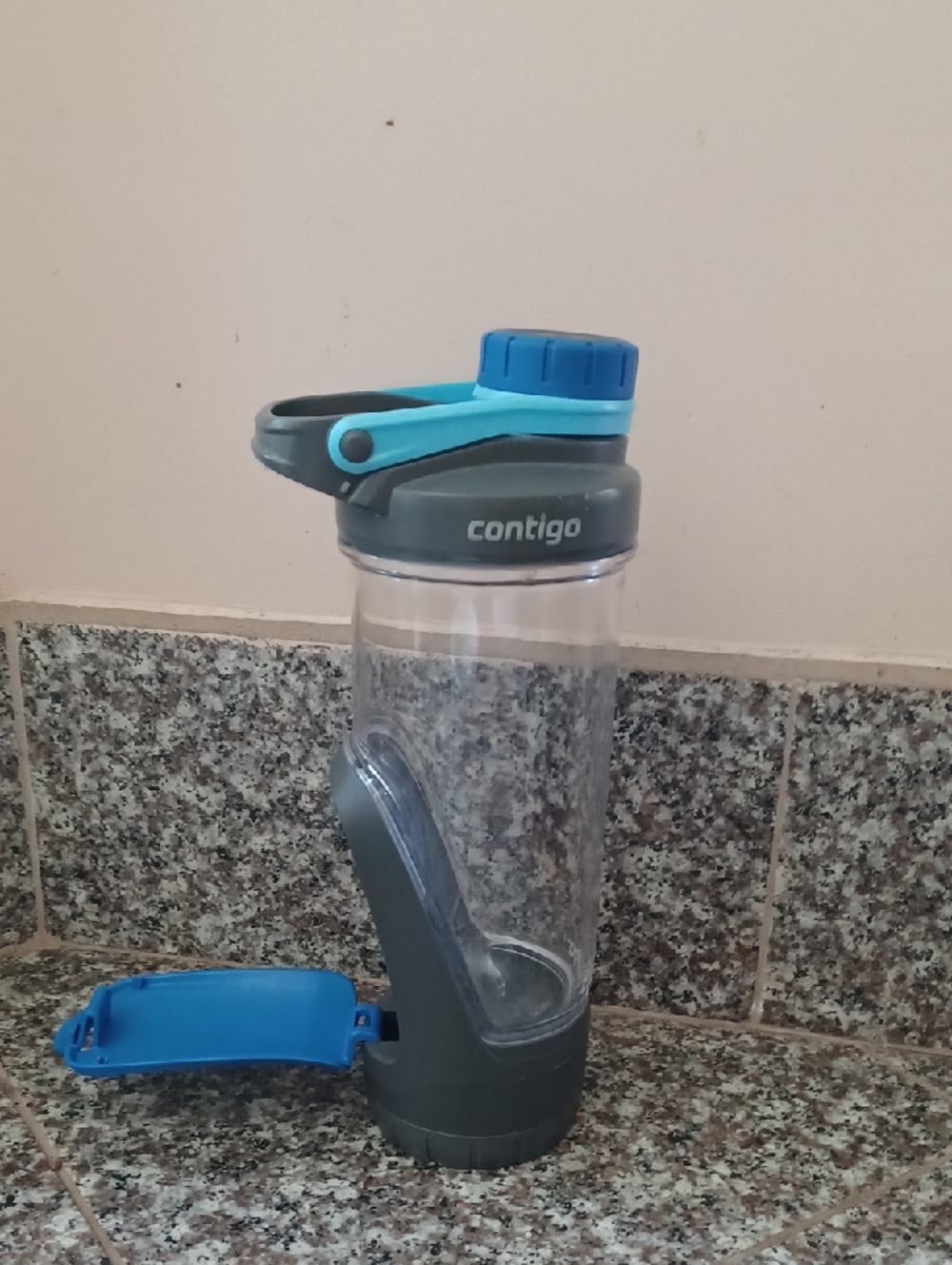 Contigo Clear Bottle with Gray Body and Blue Accents